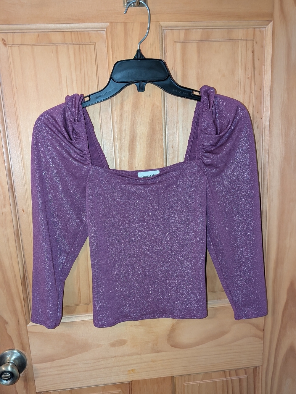 Sparkle Dark Magenta Square-Neck Women's Top